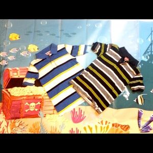 Striped polo style shirts.